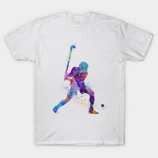 Boy Field Hockey Player Watercolor Sport T-Shirt by LotusGifts